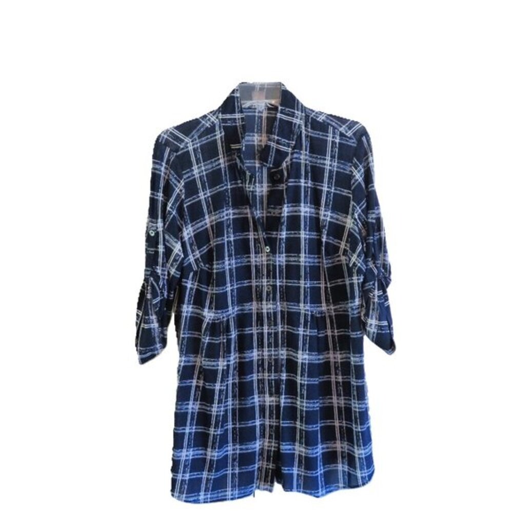 NYGARD Blue and White Button Front Blouse‎